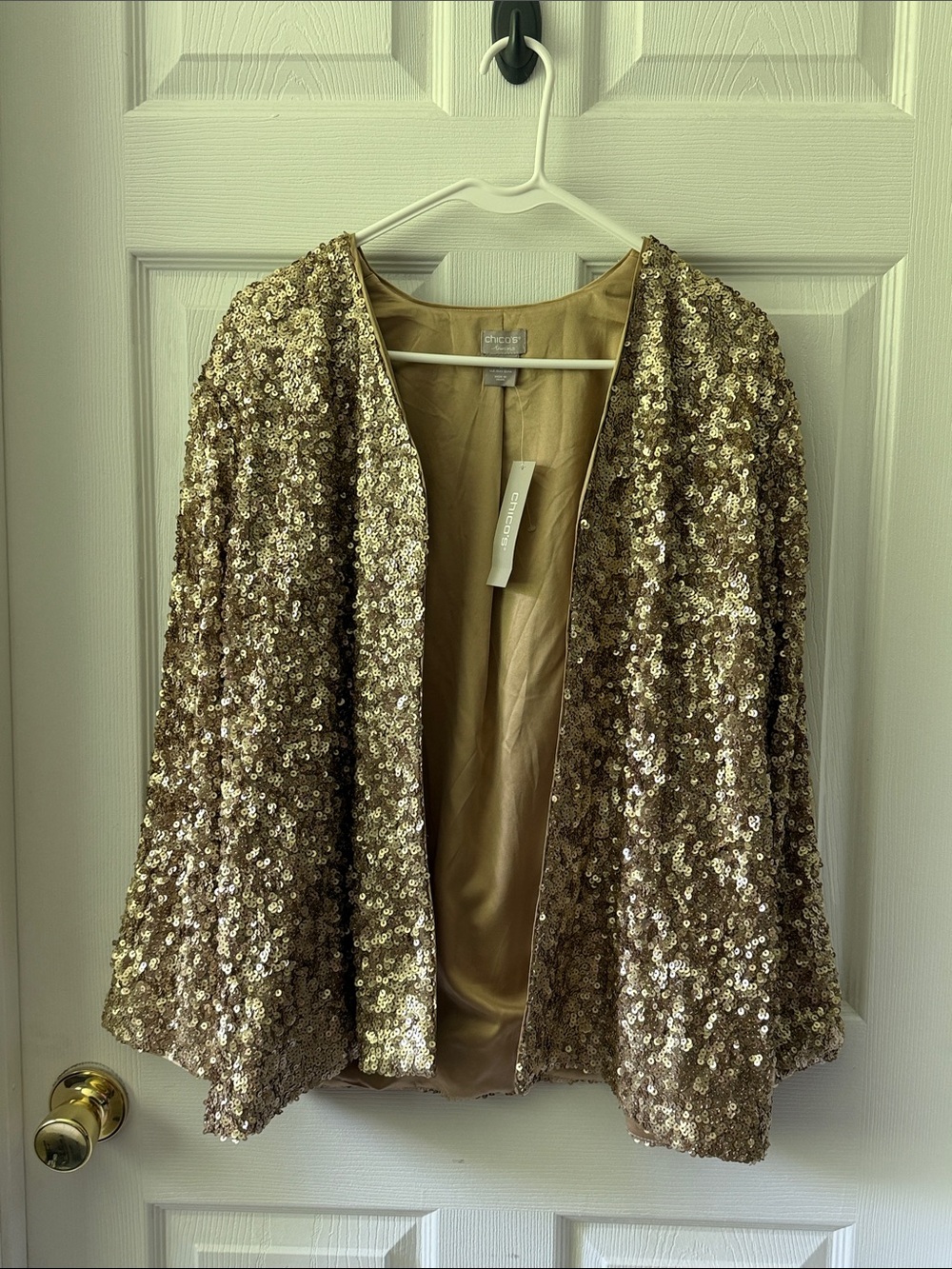Chico's Gold Sequin Open-Front Jacket